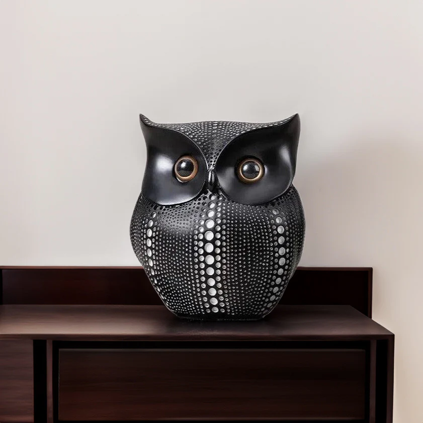 Owl Resin Sculpture - Polka Black - Image 5