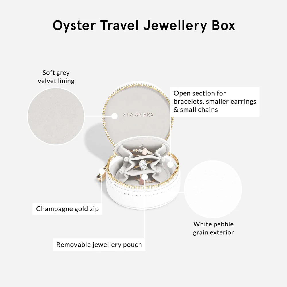 Oyster Travel Jewellery Box - Pebble White - Image 3