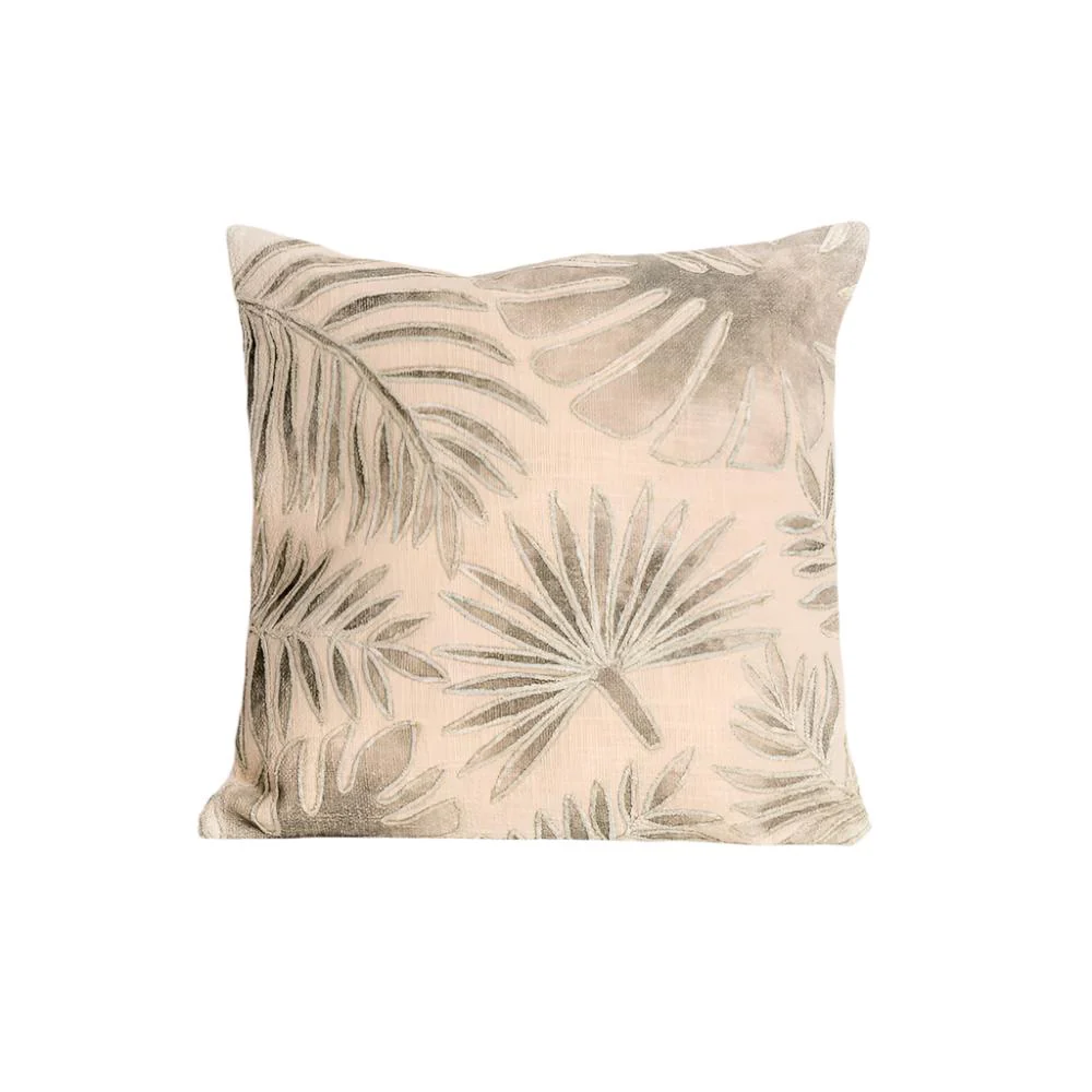 Palm Embroidered Cushion Cover 45x45cm - Green Beige - Image 3