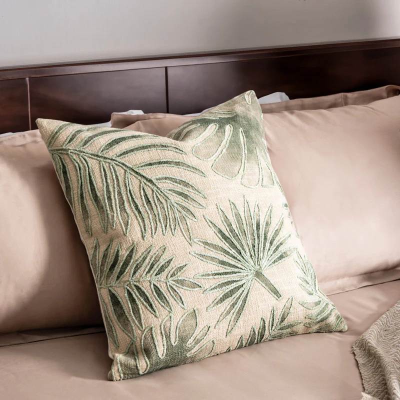 Palm Embroidered Cushion Cover 45x45cm - Green Beige - Image 4