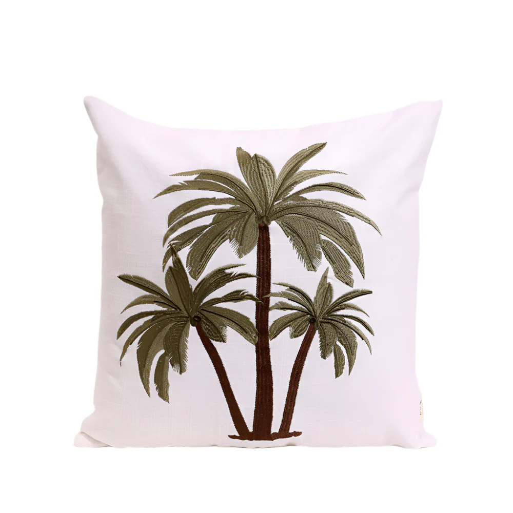 Palm Island Embroidered Cushion Cover 45x45cm - Green Brown - Image 4