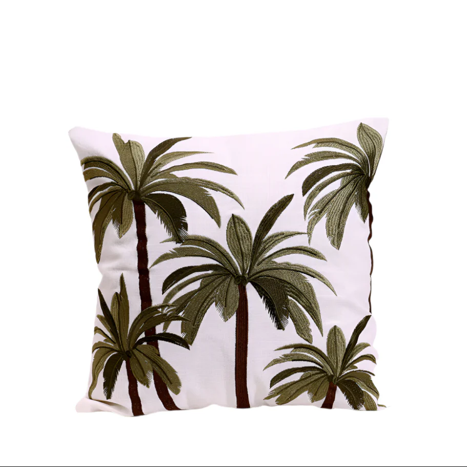 Palm Jungle Embroidered Cushion Cover 45x45cm - Green Brown - Image 4