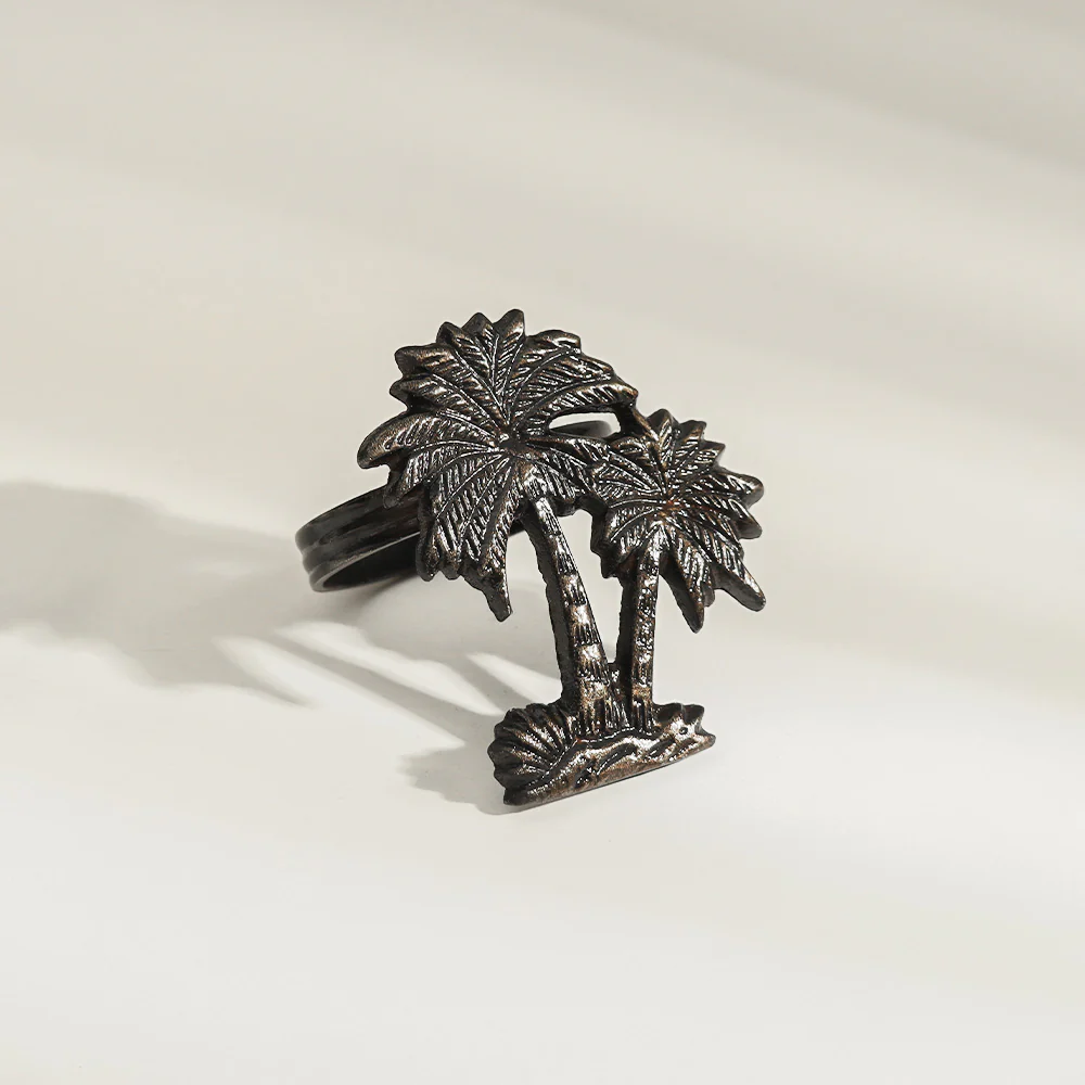 Palm Napkin Rings, Set of 6 - Antique Gold - Image 4