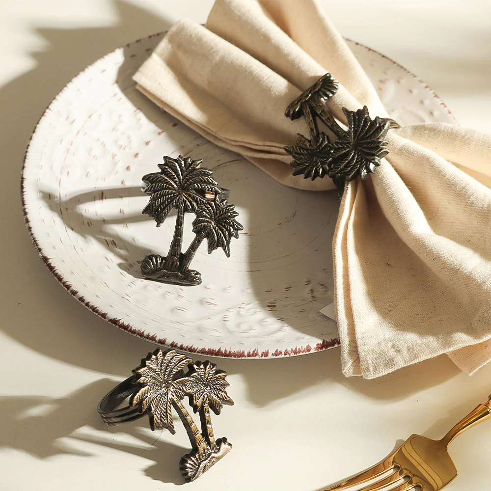 Palm Napkin Rings, Set of 6 - Antique Gold - Image 5