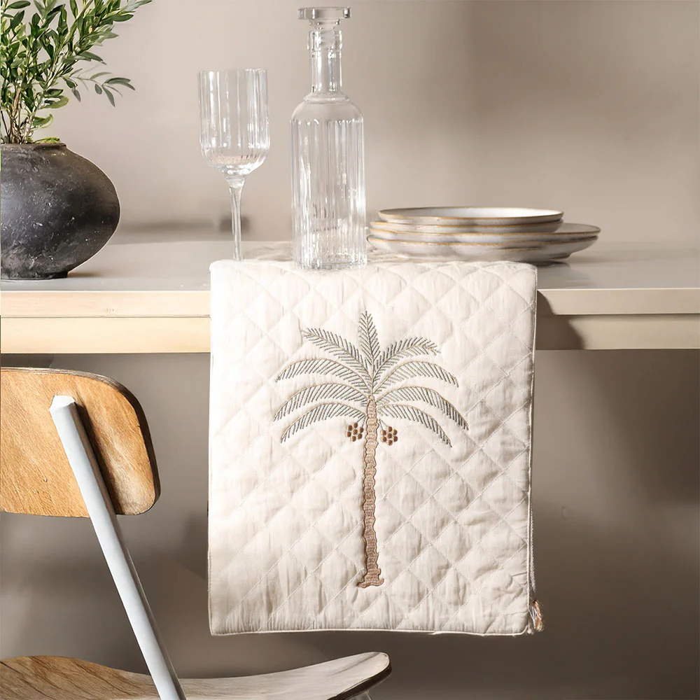 Palm Quilted Table Runner - Off White - Image 2