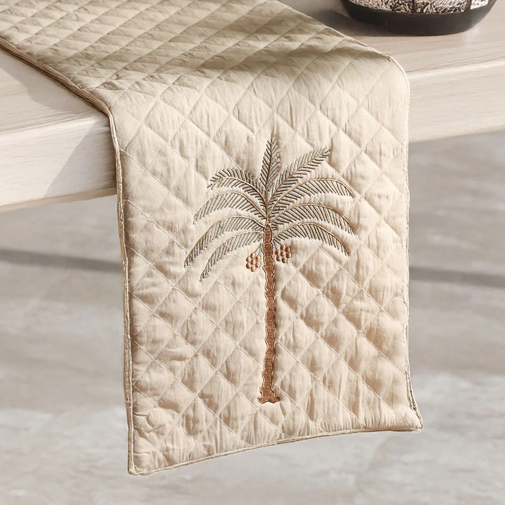 Palm Quilted Table Runner - Off White - Image 3