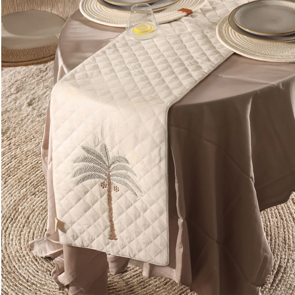 Palm Quilted Table Runner - Off White - Image 5