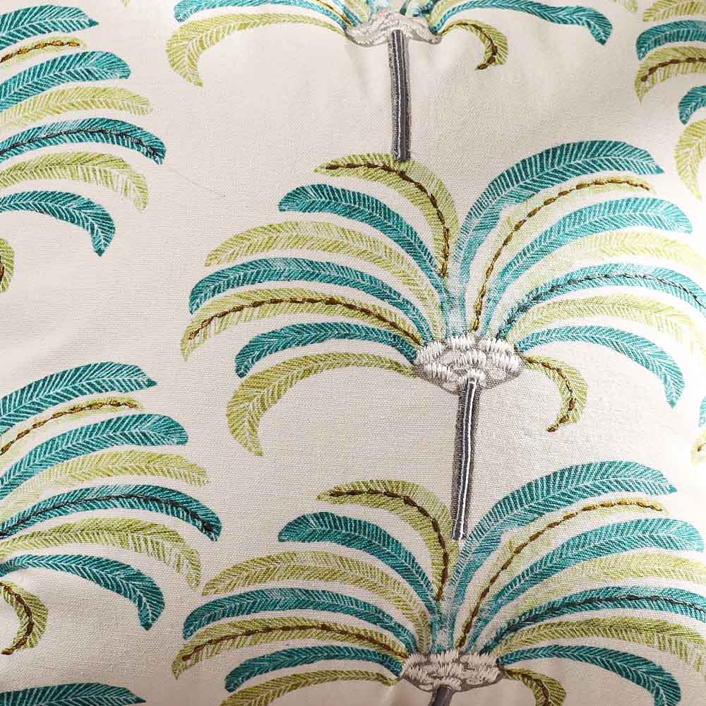 Palmette Printed & Embroidered Cotton Cushion Cover 45x45cm - Blue Green - Image 5