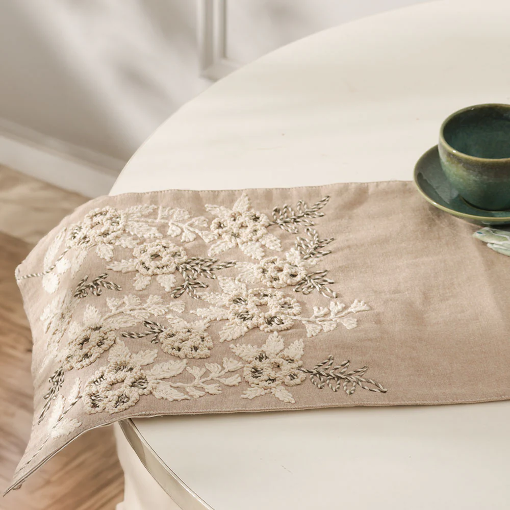 Pansy Embroidered Table Runner - White Chestnut - Image 3