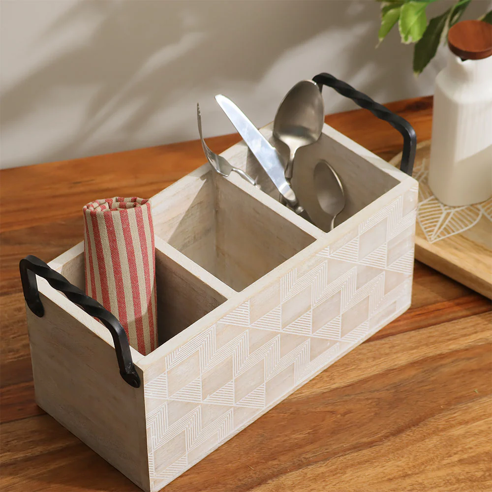 Patterned Rectangular Sectioned Caddy - Aspen White - Image 2