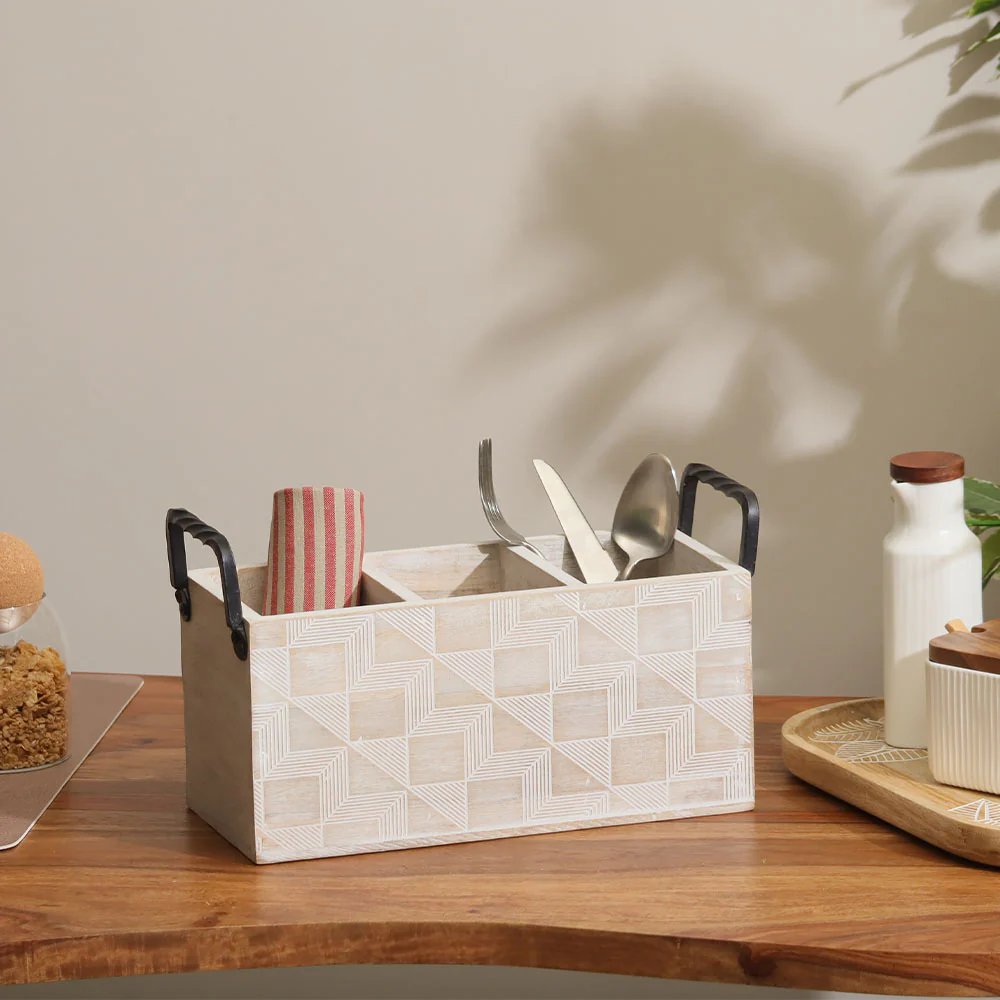 Patterned Rectangular Sectioned Caddy - Aspen White - Image 3