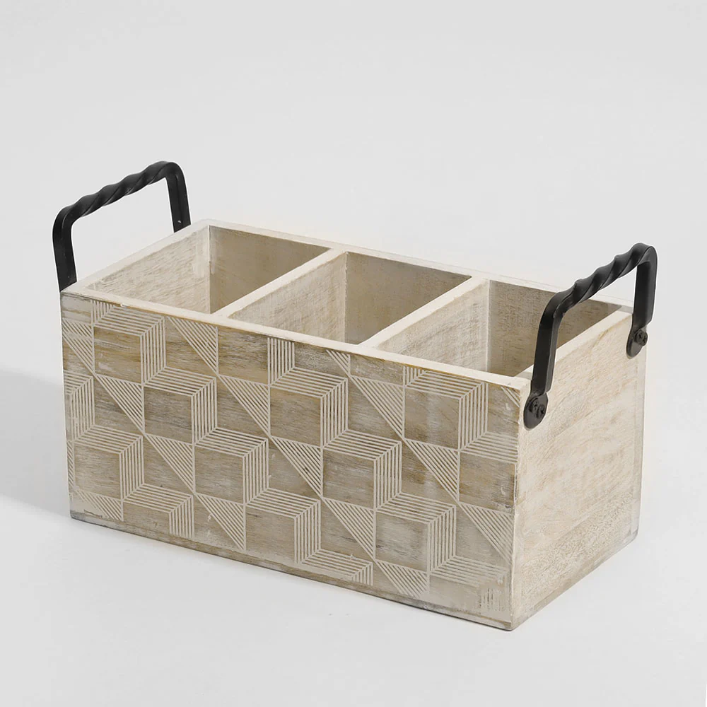 Patterned Rectangular Sectioned Caddy - Aspen White - Image 5