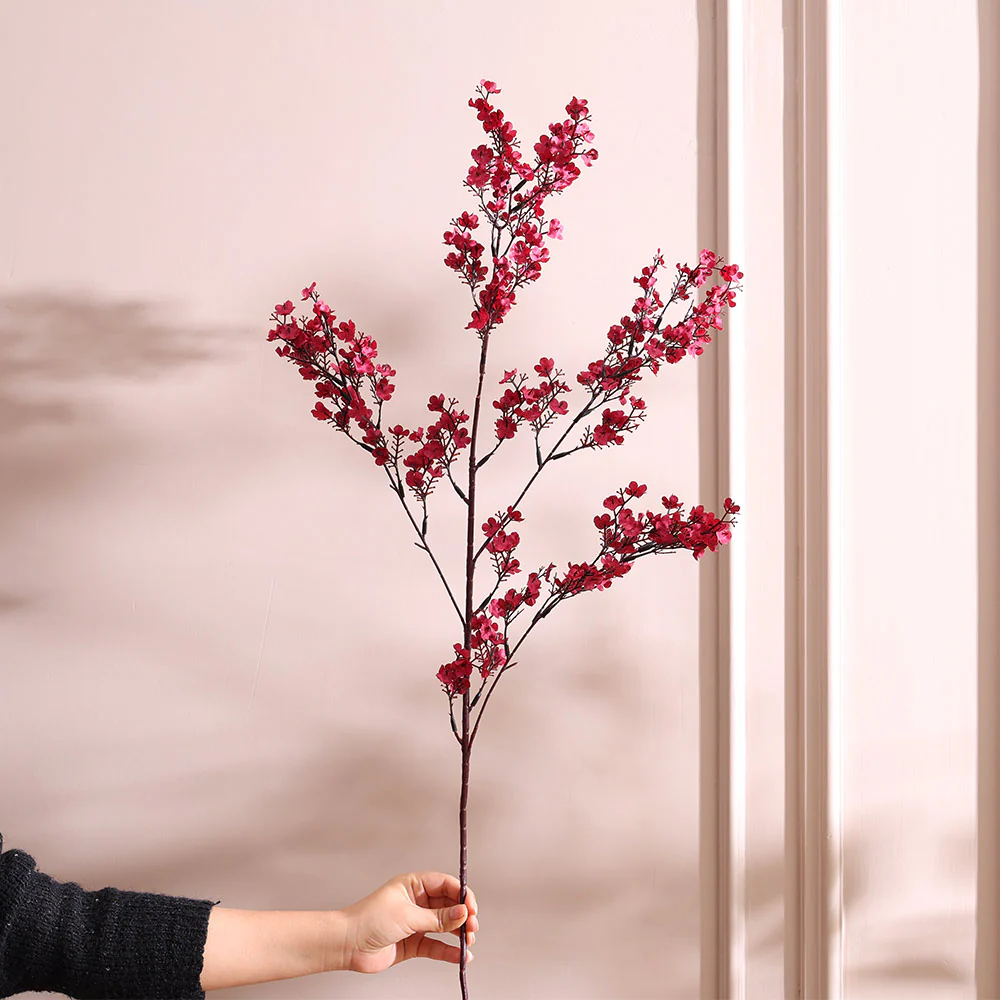 Peach Blossoms Faux Stem - Crimson