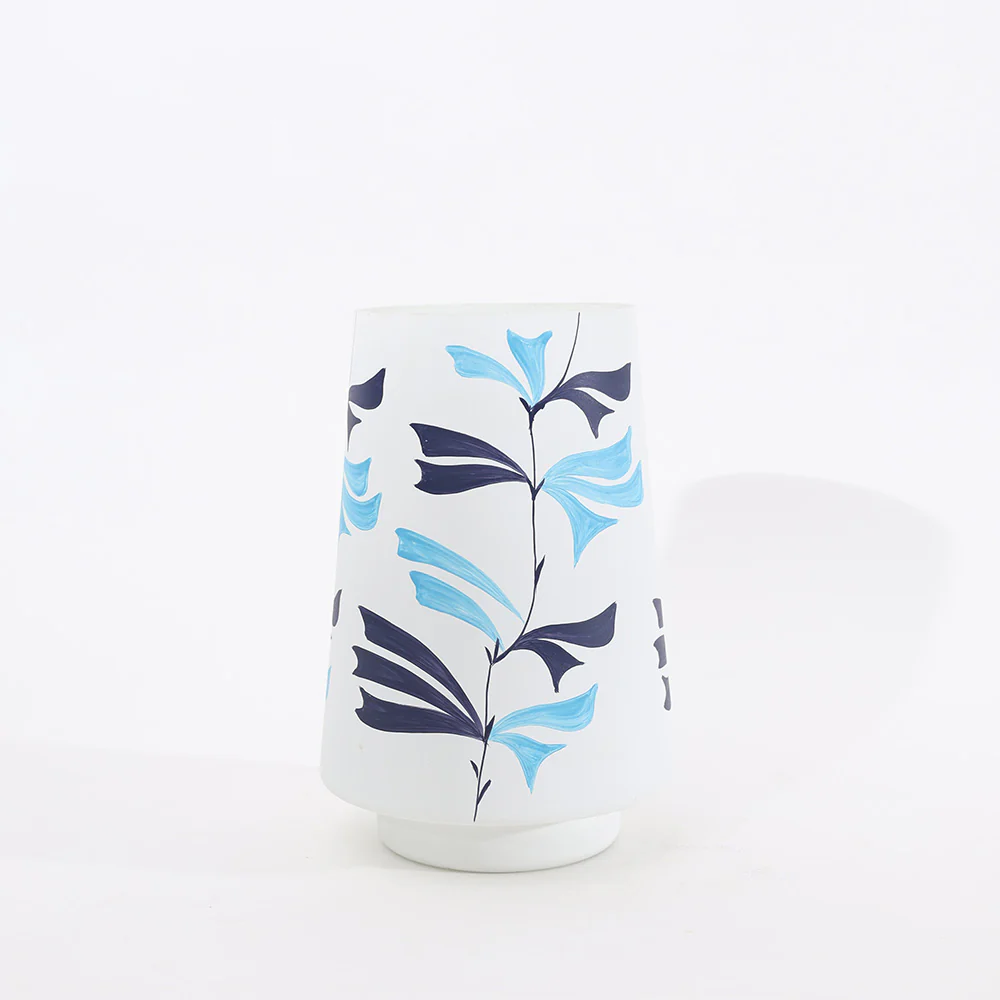 Pennon Handpainted Glass Vase Short - White Blue - Image 3