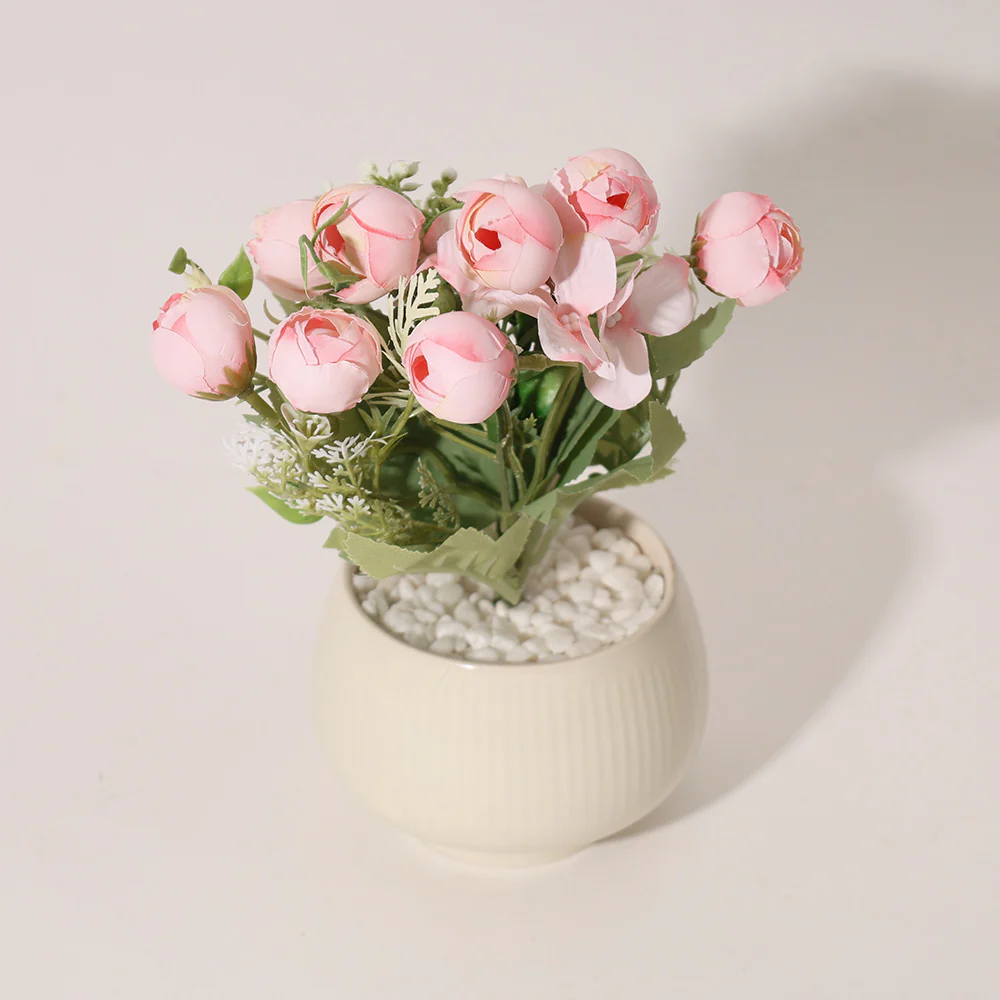Peonies Artificial Potted Plant - Pink Cream - Image 4