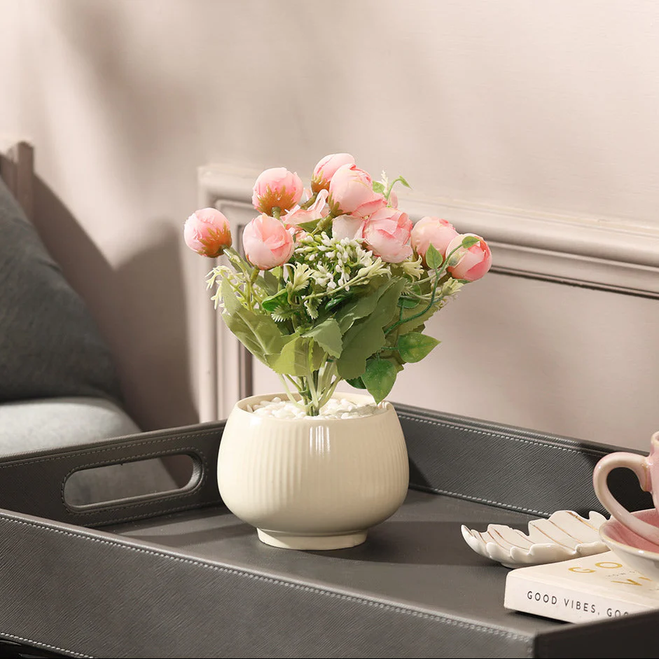 Peonies Artificial Potted Plant - Pink Cream - Image 5