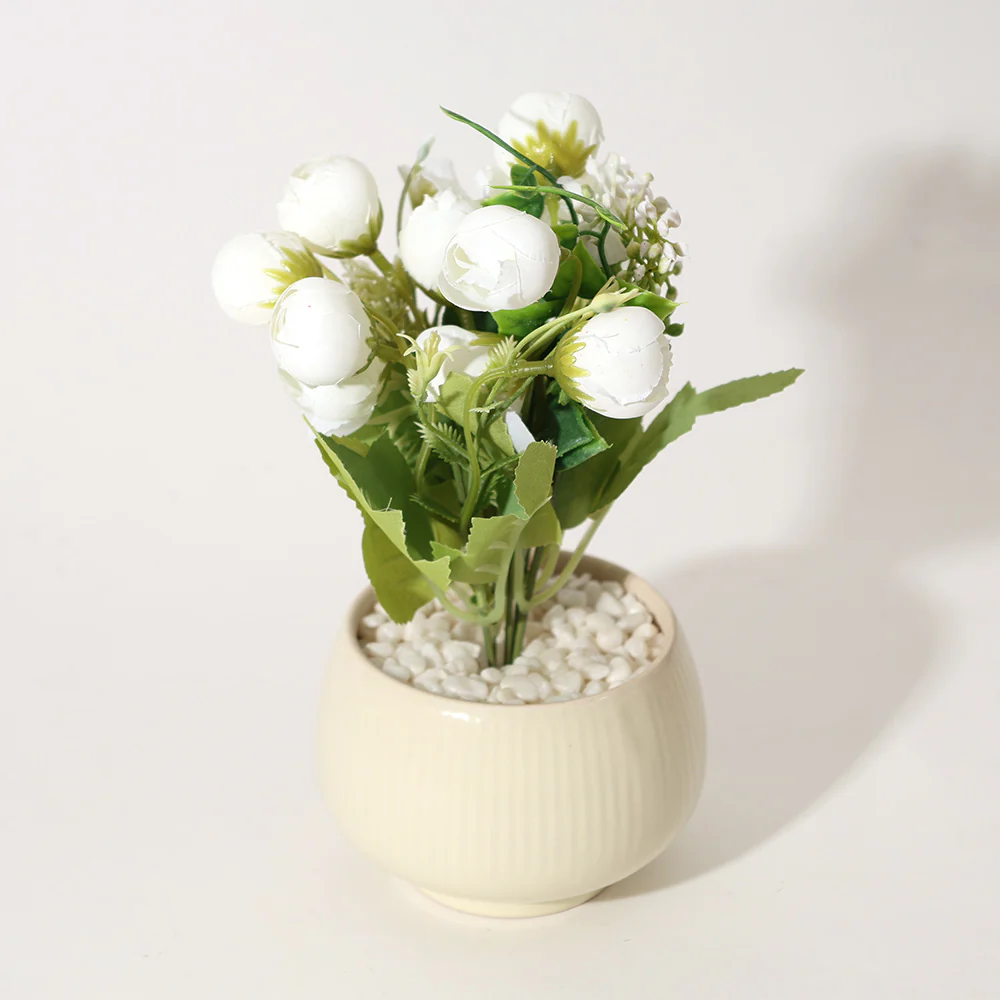 Peonies Artificial Potted Plant - White Cream - Image 3