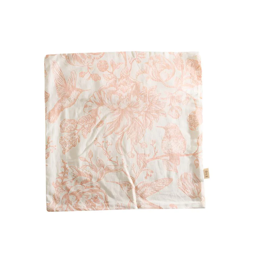 Peony Printed Cotton Cushion Cover 45x45cm - Peach White - Image 3