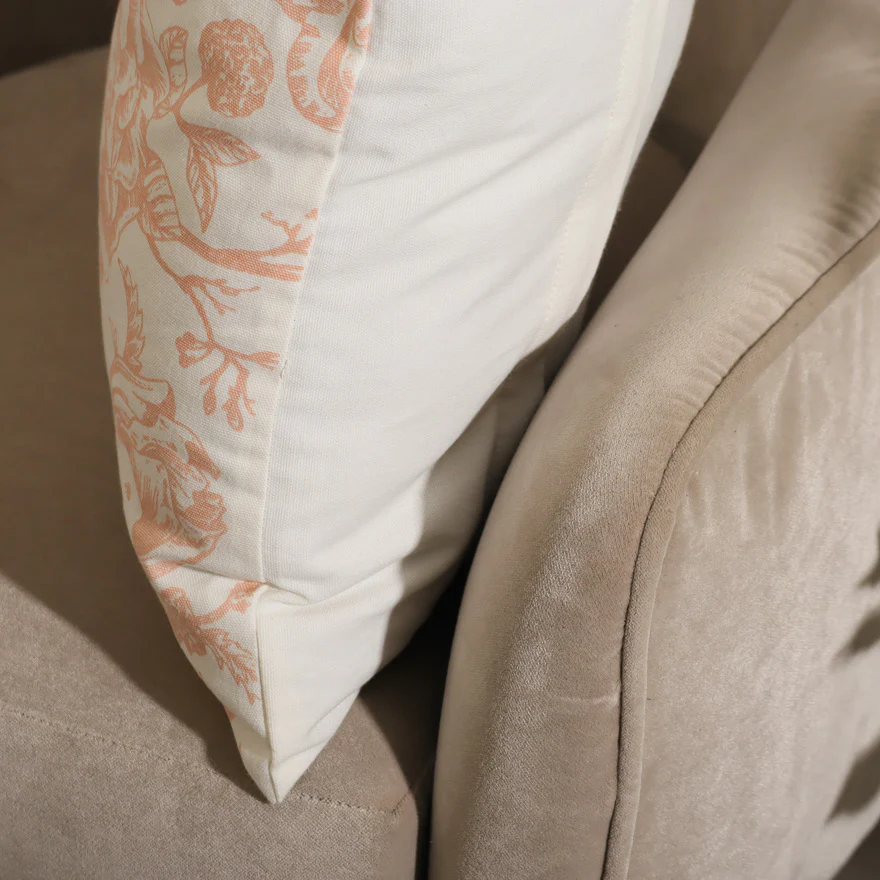 Peony Printed Cotton Cushion Cover 45x45cm - Peach White - Image 5