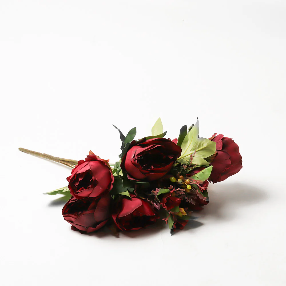Peony with Wildflowers Faux Bunch - Crimson - Image 3