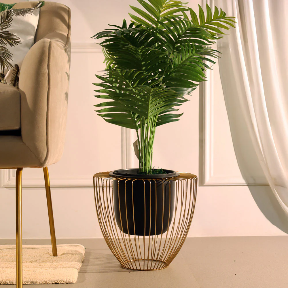 Petro Black Planter with Gold Metal Stand - Image 2