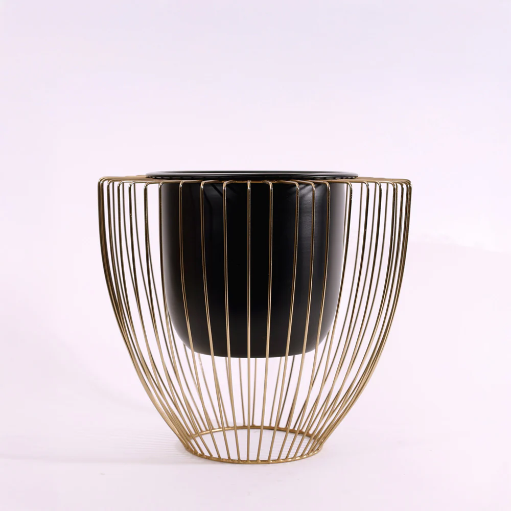 Petro Black Planter with Gold Metal Stand - Image 4