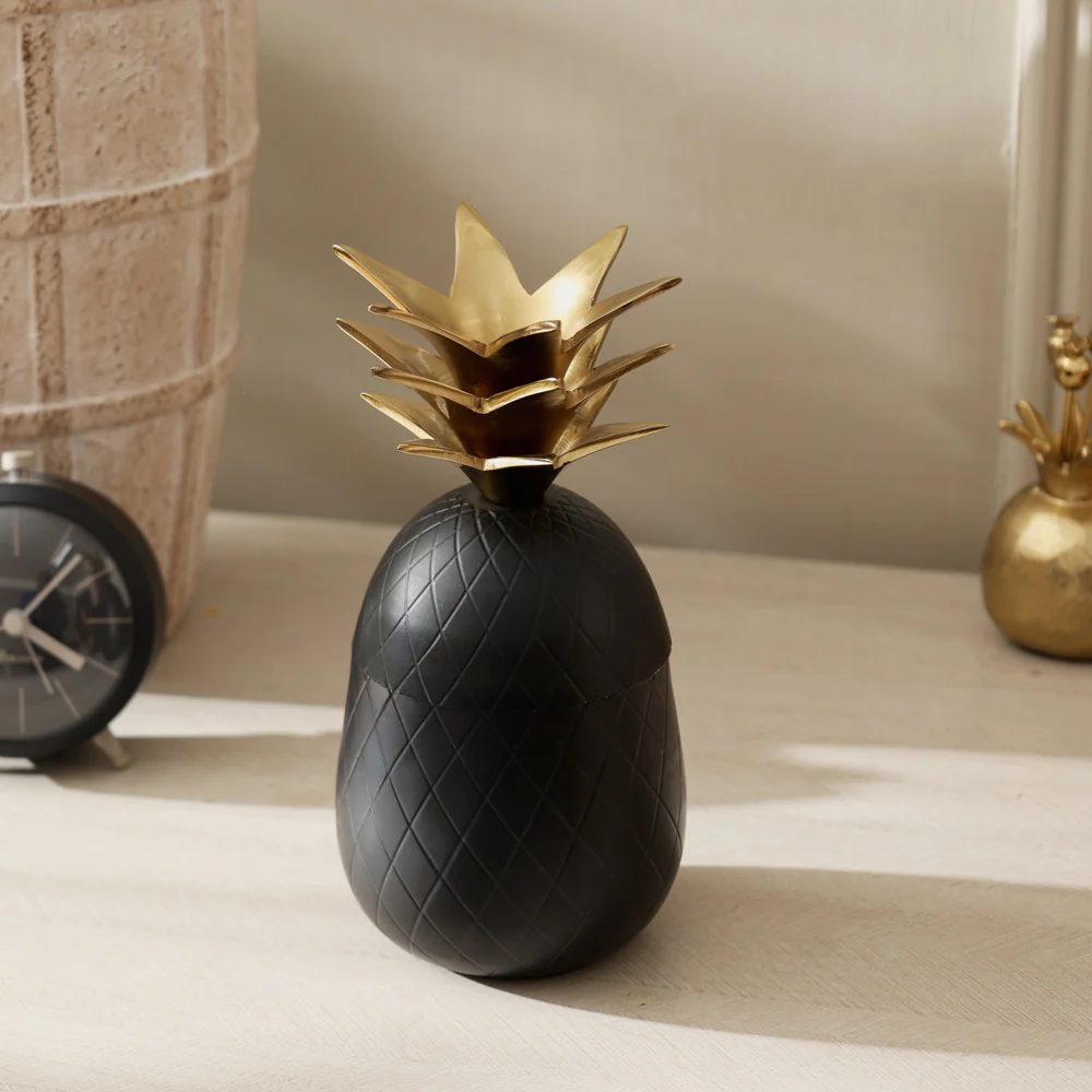 Pineapple Metal Decorative Jar - Black Gold - Image 4