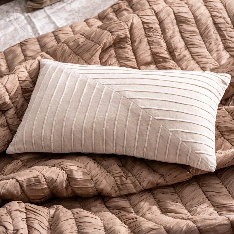 Pinstripe Velvet Textured Rectangular Cushion Cover 50x30cm - Chalk - Image 2
