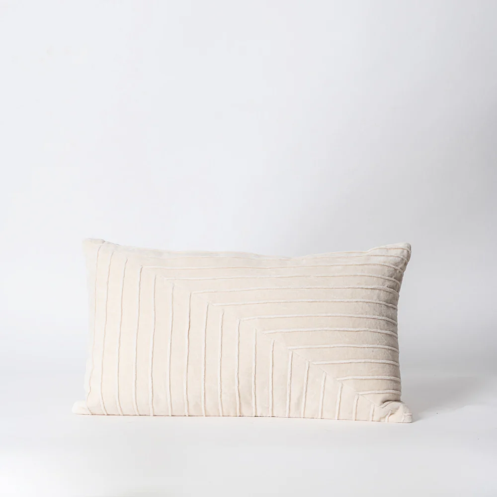 Pinstripe Velvet Textured Rectangular Cushion Cover 50x30cm - Chalk - Image 4