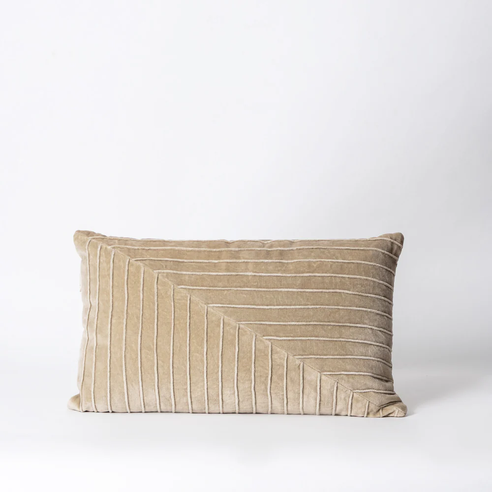 Pinstripe Velvet Textured Rectangular Cushion Cover 50x30cm - Greige - Image 3