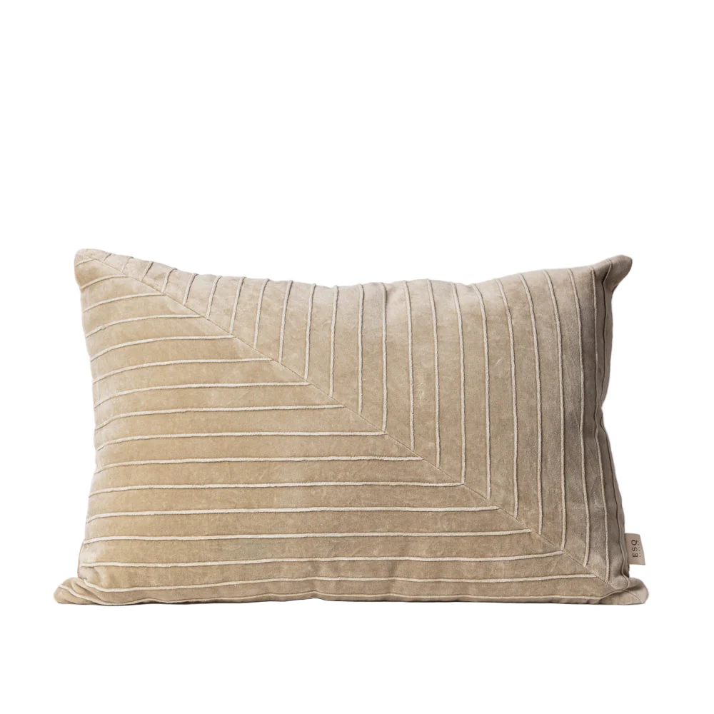 Pinstripe Velvet Textured Rectangular Cushion Cover 60x40cm - Greige - Image 3