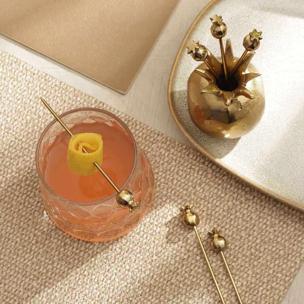 Pomegranate Metal Appetizer Picks, Set of 6 - Gold - Image 2