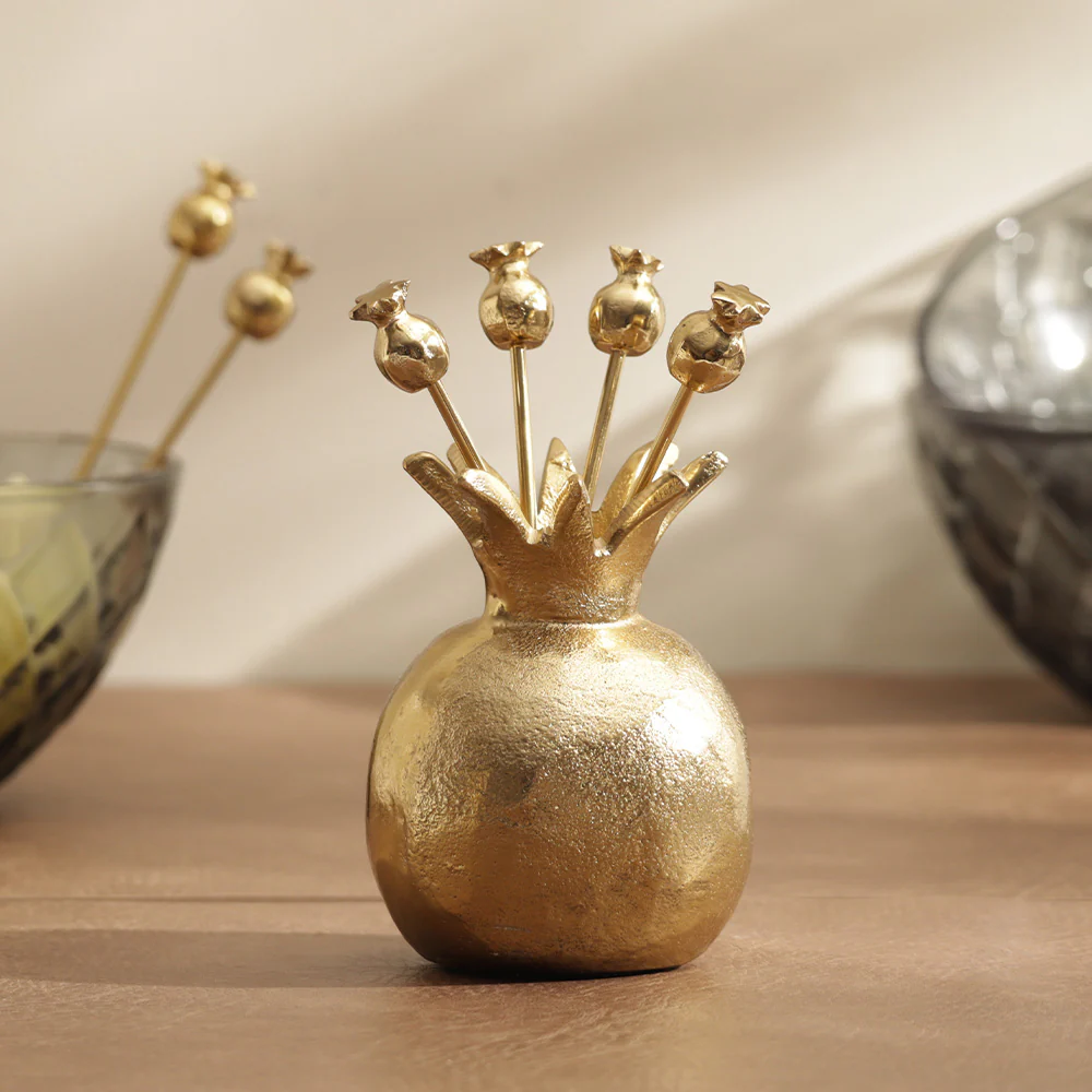 Pomegranate Metal Appetizer Picks, Set of 6 - Gold - Image 5