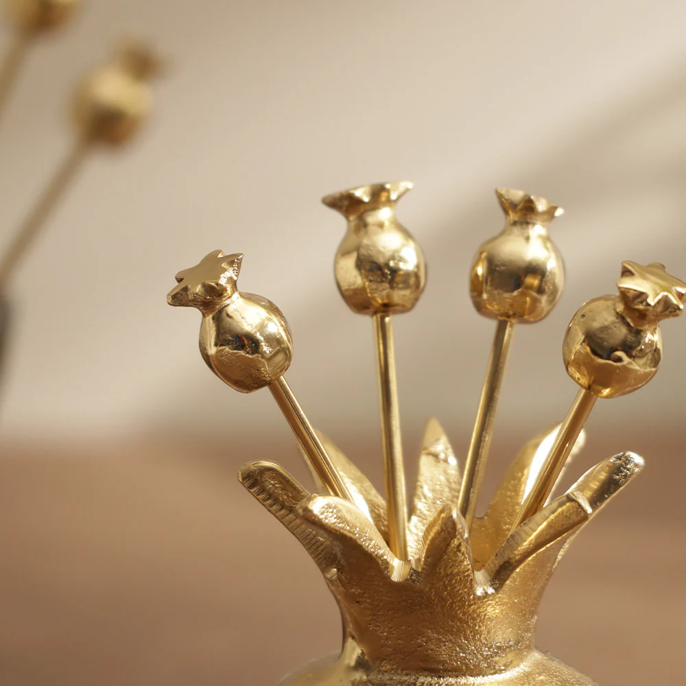 Pomegranate Metal Appetizer Picks, Set of 6 - Gold - Image 7