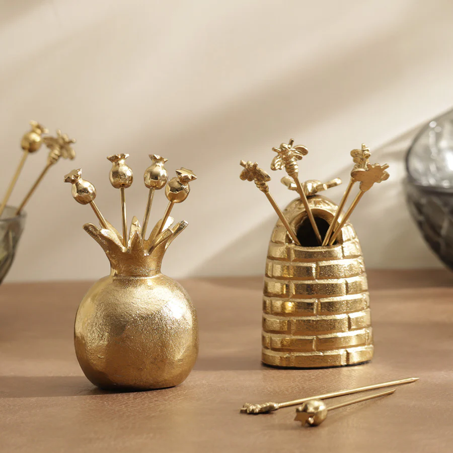 Pomegranate Metal Appetizer Picks, Set of 6 - Gold - Image 8