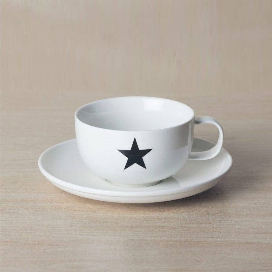 Porcelain Coffee Cup and Saucer Set - Black Star - Image 3