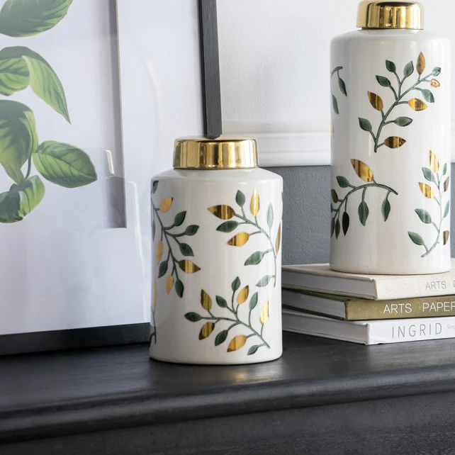 Porcelain Lidded Jar - Ash Leaves - Image 2