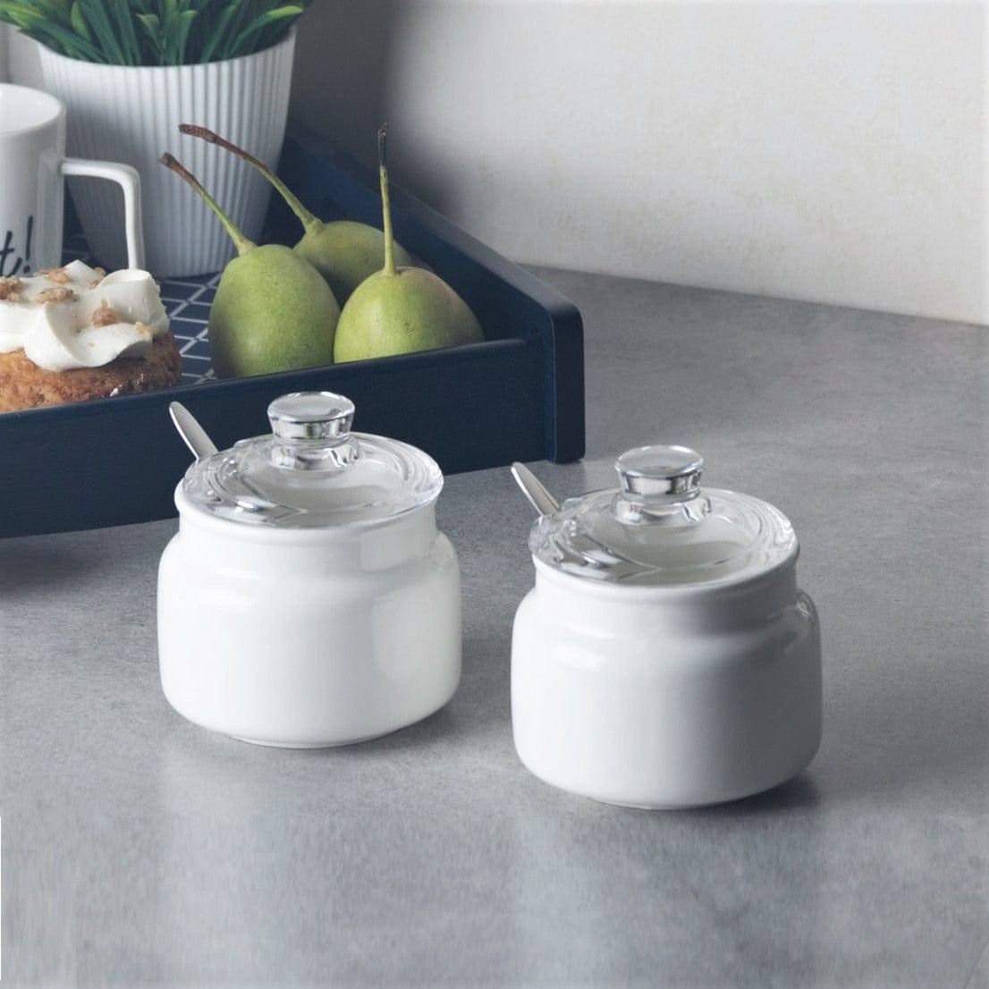 Porcelain Seasoning Jars with Glass Lid, Set of 2 - White - Image 2