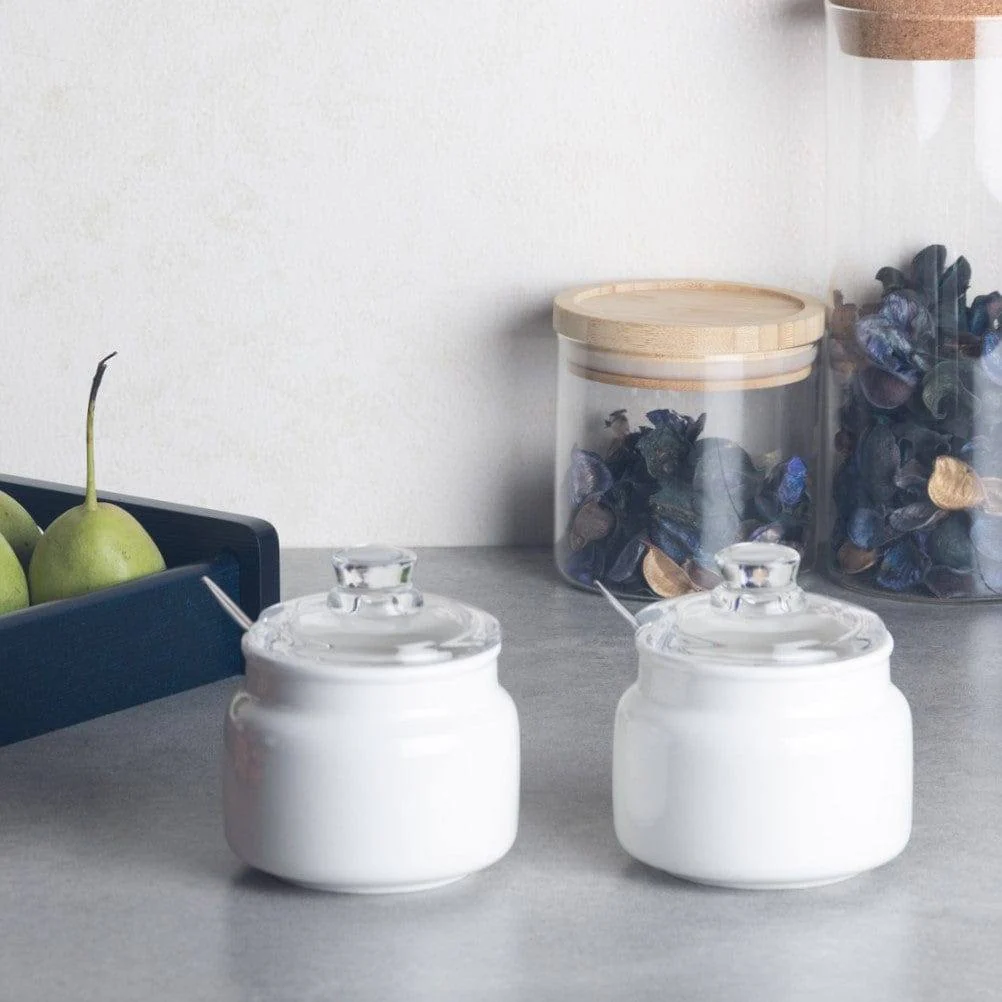 Porcelain Seasoning Jars with Glass Lid, Set of 2 - White - Image 4