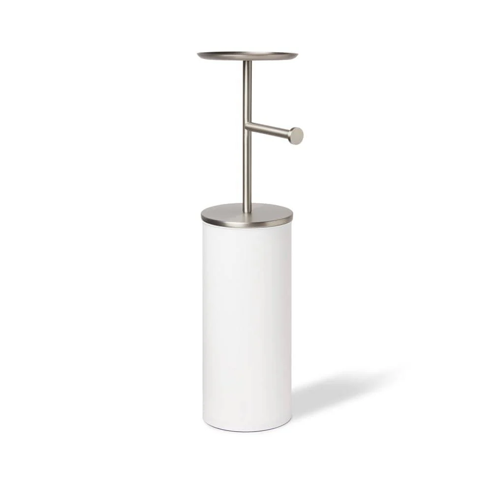 Portaloo Toilet Paper Stand with Storage - White & Nickel - Image 2