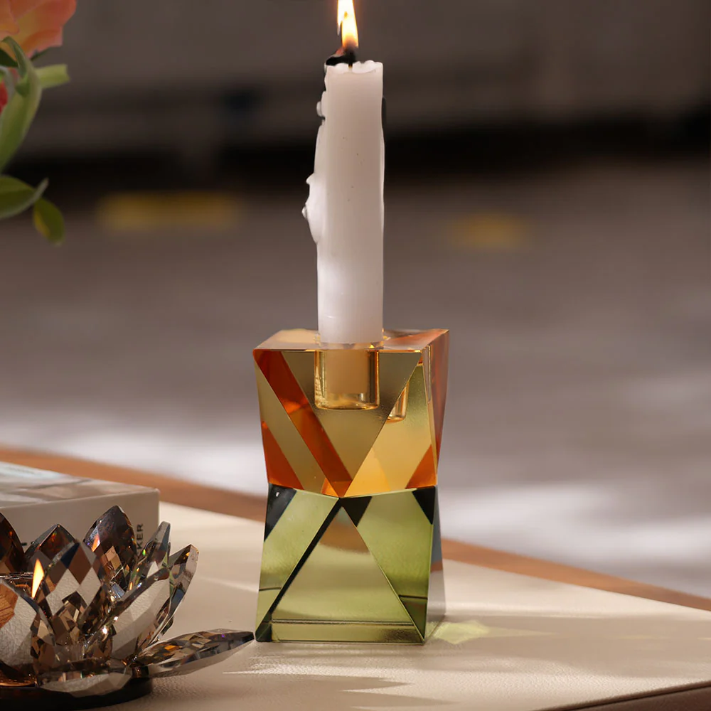 Prisma Crystal Tapered Candle Holder - Yellow Green - Image 3