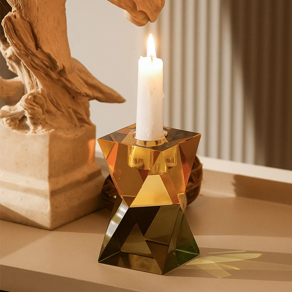 Prisma Crystal Tapered Candle Holder - Yellow Green - Image 4