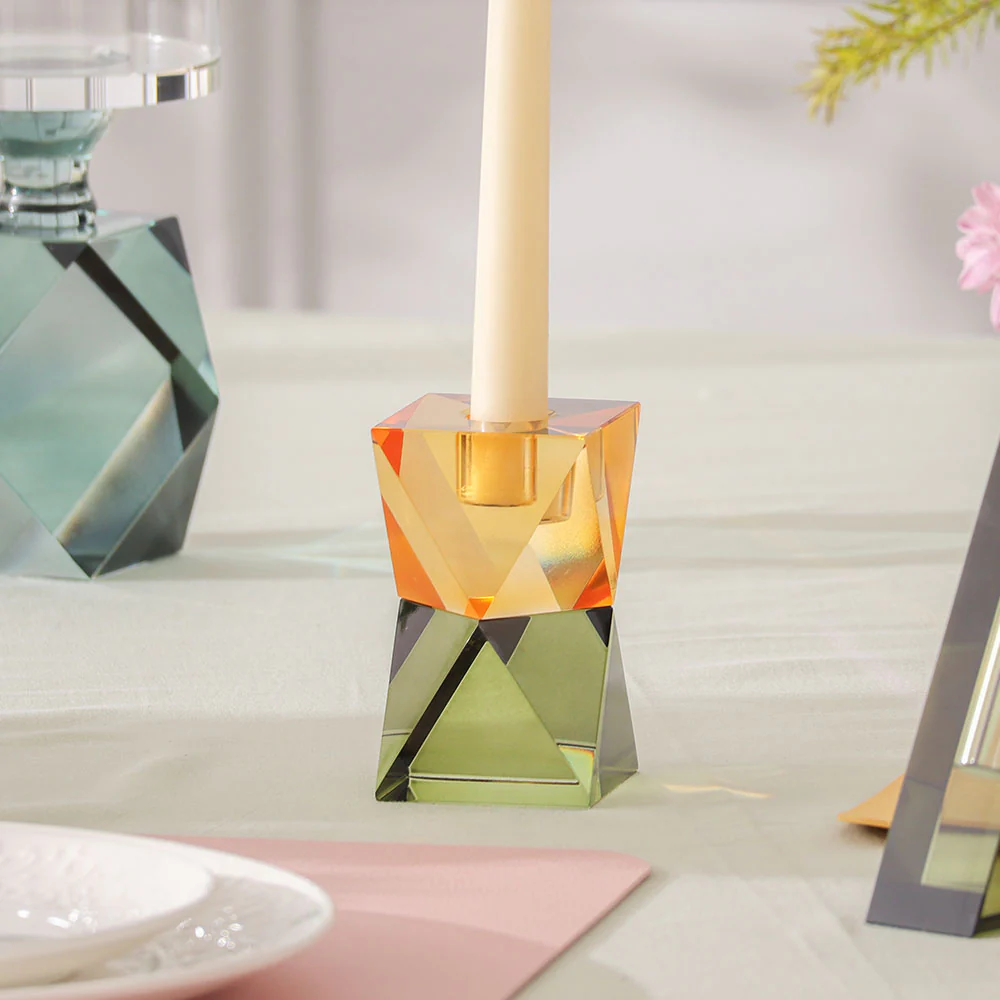 Prisma Crystal Tapered Candle Holder - Yellow Green - Image 6