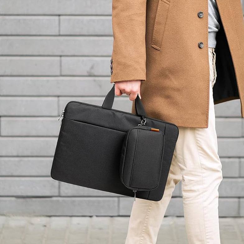 Protective Laptop Briefcase with Pouch - Black 15.6 Inches