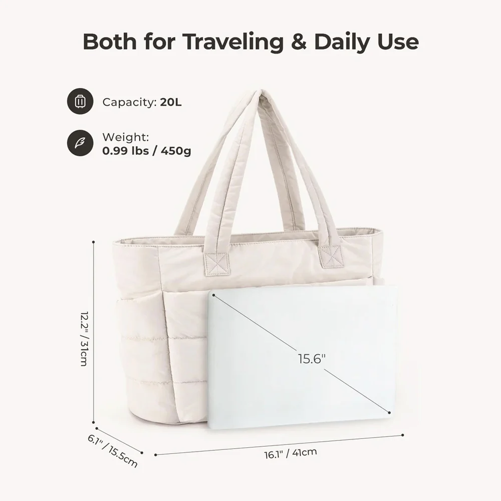 Puffy Work Tote Bag - Light Beige - Image 3