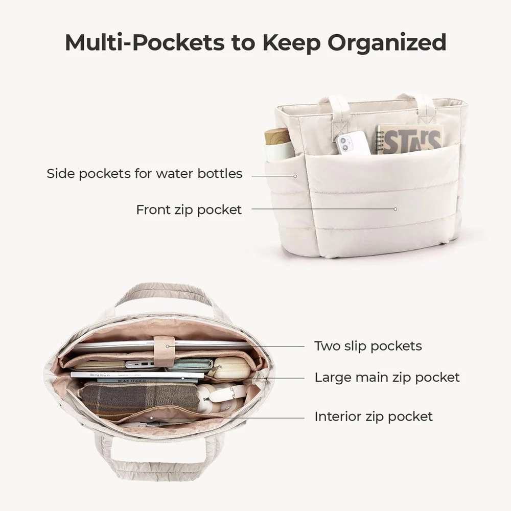 Puffy Work Tote Bag - Light Beige - Image 4