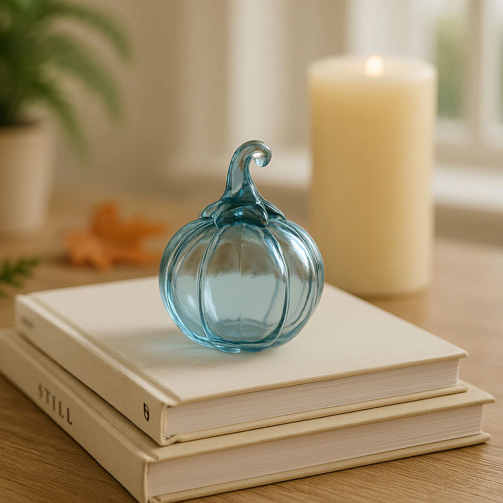 Pumpkin Glass Accent Small - Aqua - Image 2