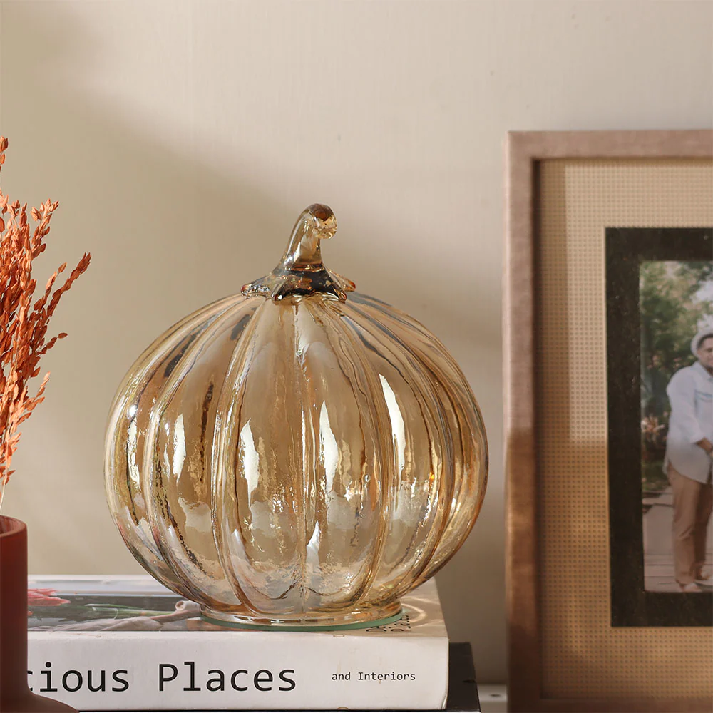 Pumpkin Glass Decorative Accent - Honey Gold