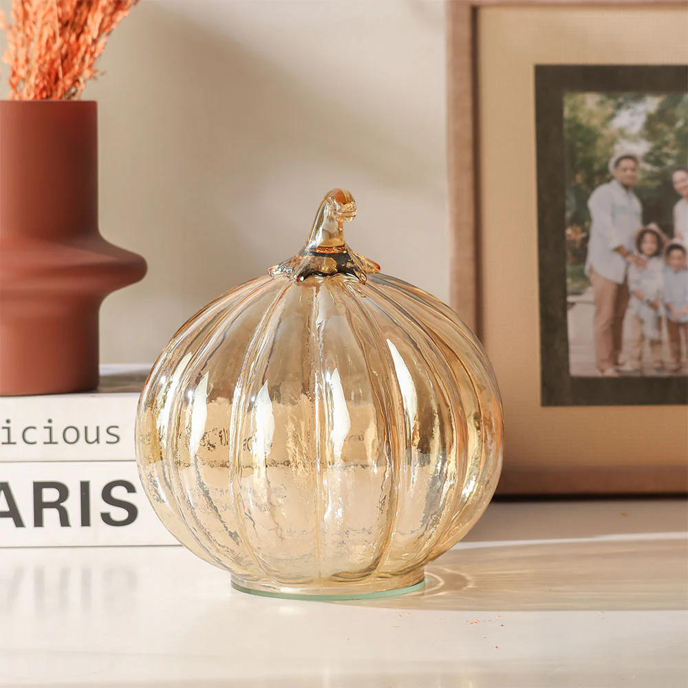 Pumpkin Glass Decorative Accent - Honey Gold - Image 2