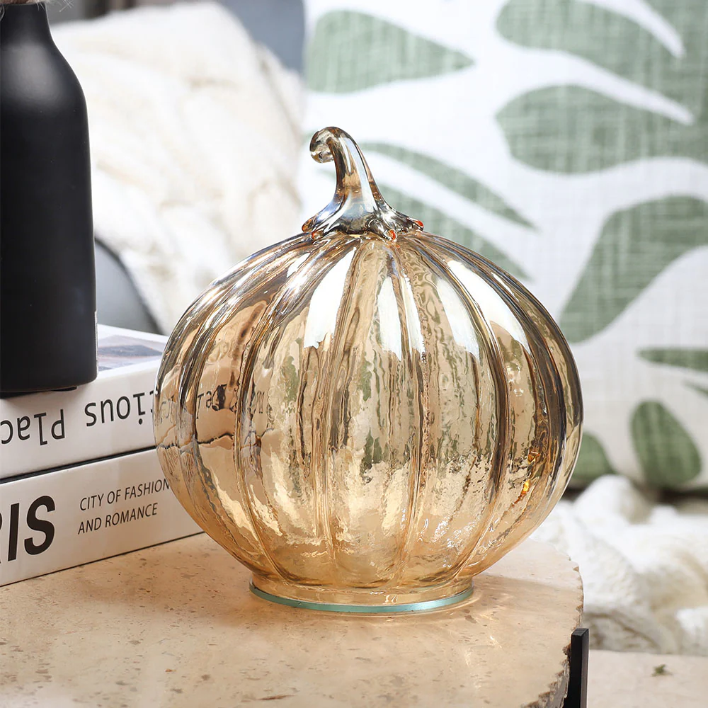 Pumpkin Glass Decorative Accent - Honey Gold - Image 4